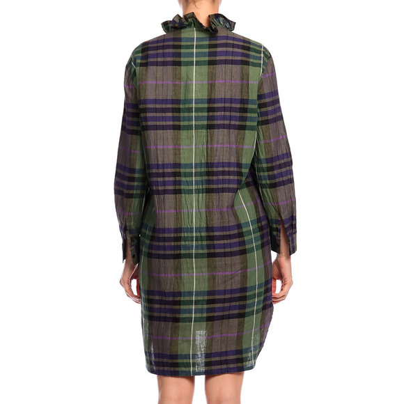 SANDRO PARIS GREEN PLAID LONG SLEEVE RUFFLE NECK HI-LOW SHIRT DRESS Size M - Picture 3 of 16